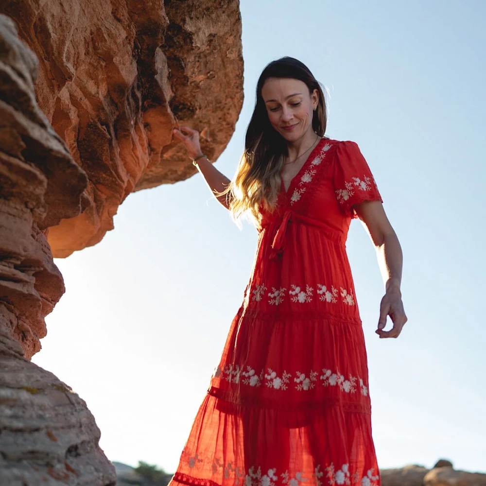 Elegant Red Floral Women's Dress